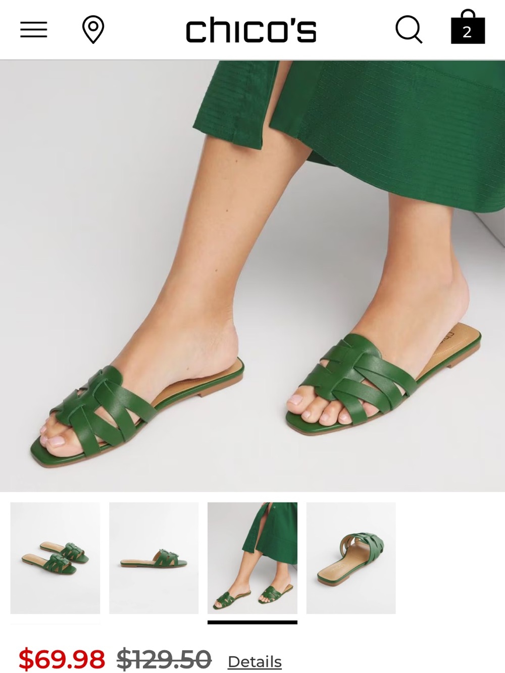 Chico's Braided Green Leather Slide - Picture 2 of 5